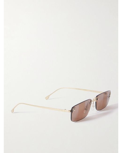 Fendi Pink Fendi First Goldfarbene, Rahmenlose Sonnenbrille Mit Rechteckigem Gläsern Und Kristallen