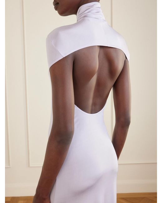Colleen Allen Pink Open-Back Jersey Turtleneck Gown