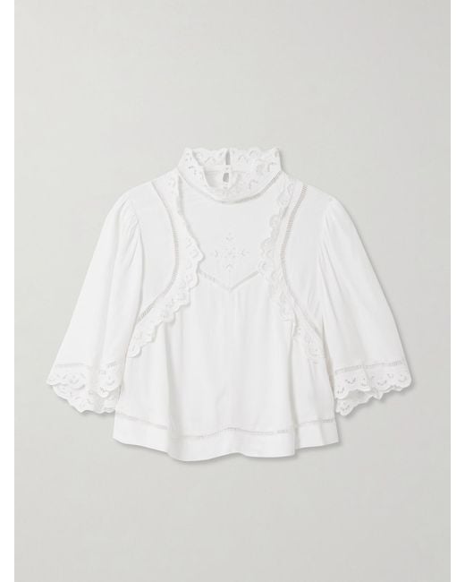 Isabel Marant White Frany Broderie Anglaise Crepe Blouse