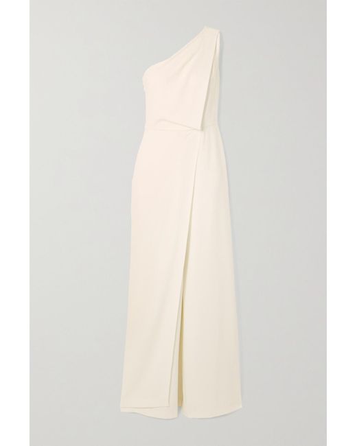 Halston One-shoulder Draped Crepe Jumpsuit in White | Lyst