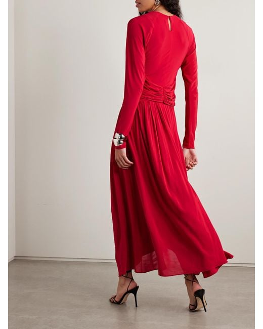 Isabel Marant Red Galina Asymmetrisches Kleid Aus Stretch-Jersey Mit Raffungen Und Überschlag