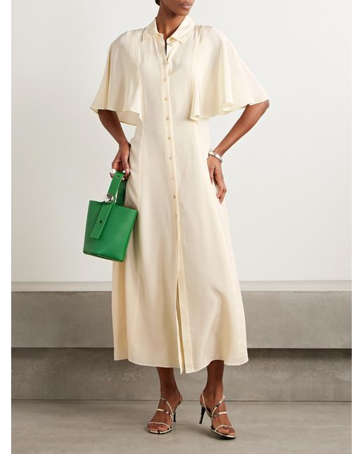 Ulla Johnson Natural Silhouette Silk Crepe De Chine Midi Shirt Dress