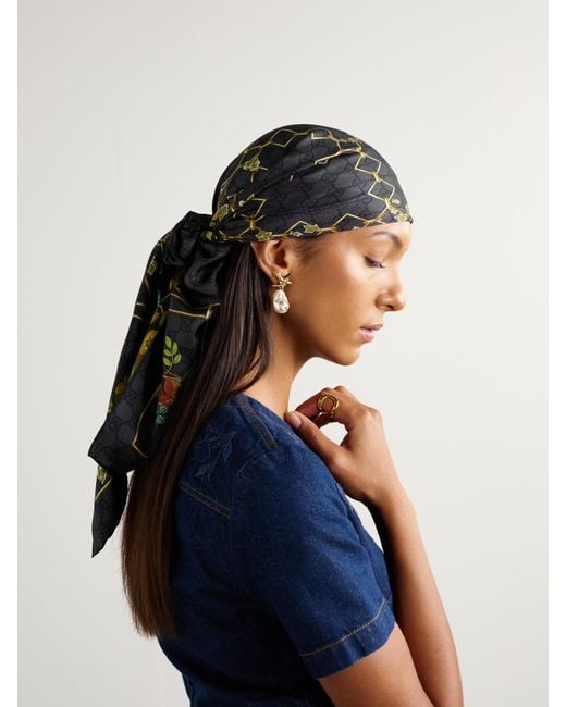 Gucci Green Printed Silk-Twill Scarf