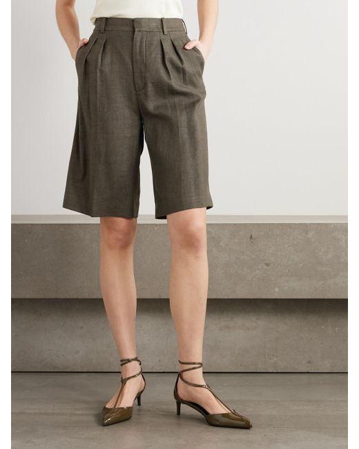 Loro Piana Green Digby Pleated Linen And Wool-Blend Shorts