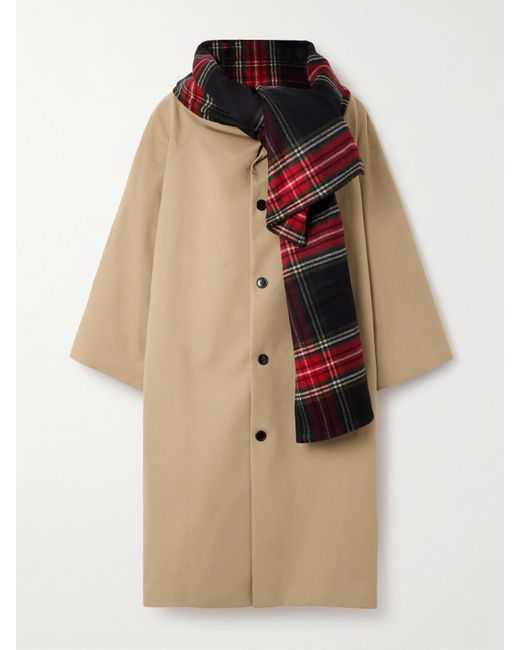 Marie Adam-Leenaerdt Natural Oversized-Mantel Aus Baumwollgabardine Mit Kariertem Schal