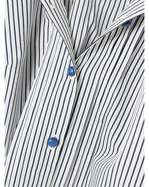 Loretta Caponi Gray Anastasia Lace-Trimmed Striped Cotton-Blend Blouse