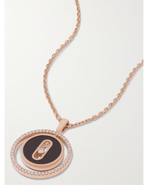 Messika Metallic Lucky Move 18-Karat Rose, Onyx And Diamond Necklace
