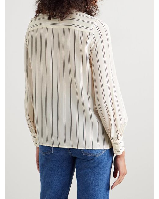 Nili Lotan Natural Irina Pussy-Bow Striped Silk-Georgette Blouse
