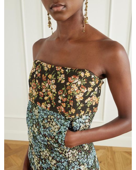 Dries Van Noten Green Strapless Floral-Jacquard Blouse