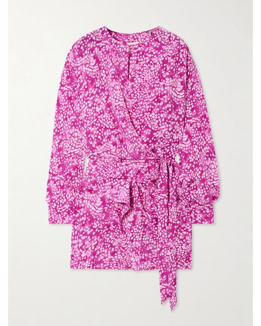 Isabel Marant Pink Minikleid Aus Crêpe Aus Einer Bedruckten Seidenmischung Mit Raffungen