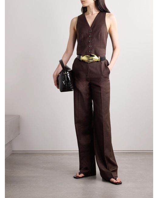 Jonathan Simkhai Brown Tavar Wool Wide-Leg Pants