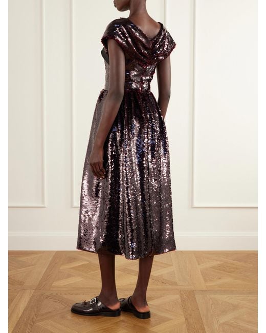 Simone Rocha Black Gathered Bow-Detailed Sequined Midi Dress