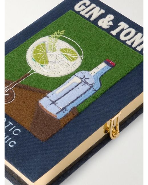 Olympia Le-Tan Green Gin & Tonic Embroidered Appliquéd Canvas Clutch