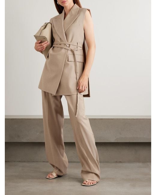 Sportmax Natural Oversized Belted Grain De Poudre Wool Vest