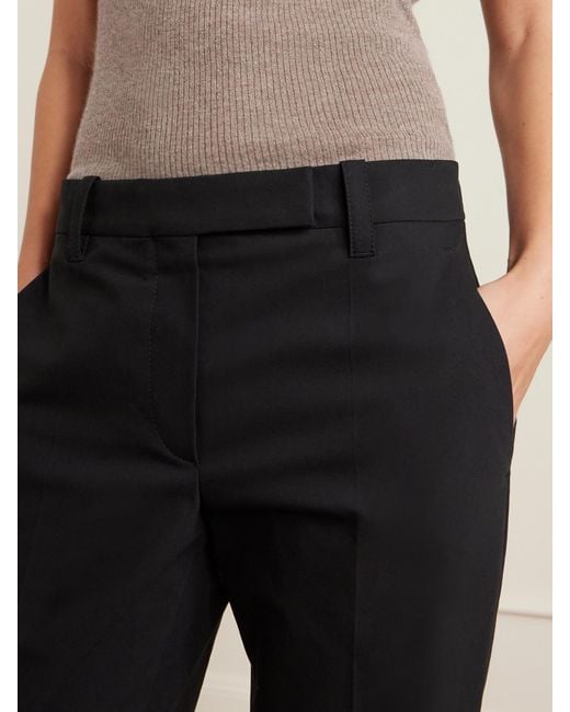Brunello Cucinelli Black Pleated Stretch-Cotton Twill Tapered Pants