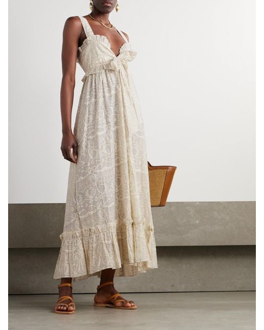 Thierry Colson Natural Valentina Kleid Aus Einer Bedruckten Baumwoll-Seidenmischung Mit Glitter-Finish Und Rüschen