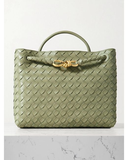Bottega Veneta Green Andiamo Medium Intrecciato Leather Tote