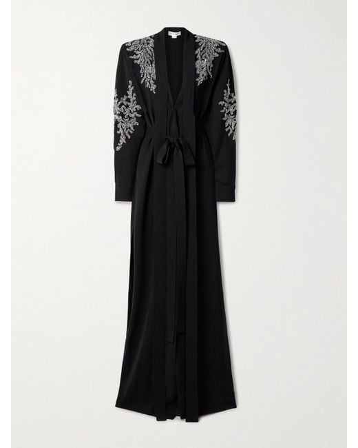 Zuhair Murad Black Belted Tie-Neck Embellished Crepe Gown