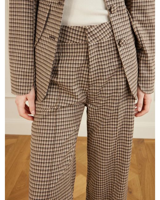 D'Estree Natural Yoshimoto Plaid Virgin Wool-Blend Straight-Leg Pants
