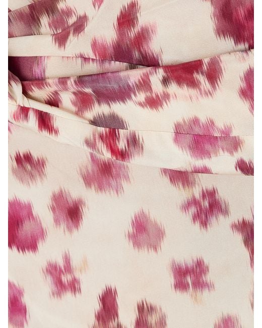 Isabel Marant Pink Danka Off-The-Shoulder Draped Floral-Print Stretch-Silk Top