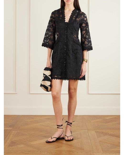 Maison Mayle Valesca Paneled Silk-Trimmed Cotton-Blend Lace Mini Dress in  Black | Lyst
