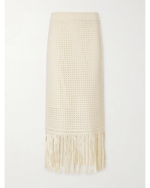 Zimmermann Natural Indra Fringed Crocheted Cotton Maxi Skirt
