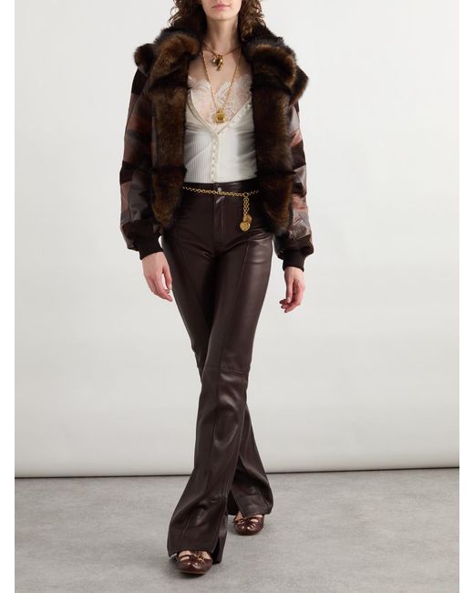 Chloé Brown Patchwork Leather And Shearling Jacket