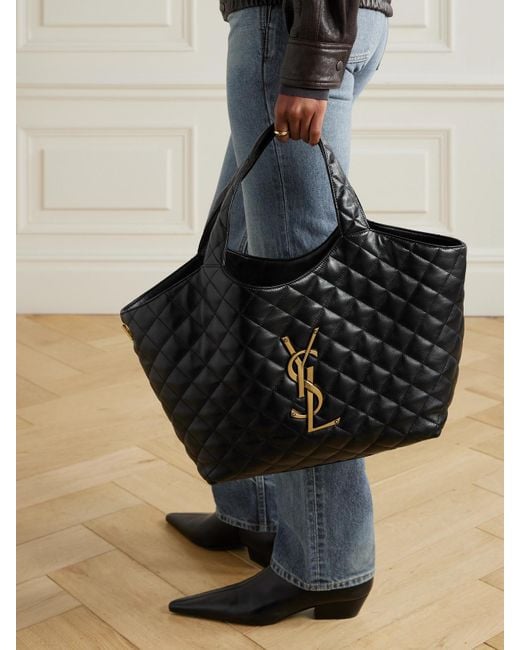 Saint Laurent Black Icare Medium Matelassé Leather Tote