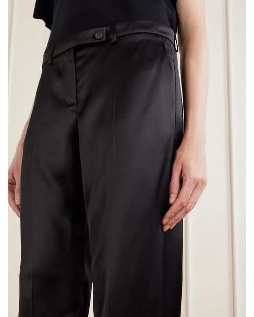 Khaite Black Hunter Pleated Satin Straight-Leg Pants