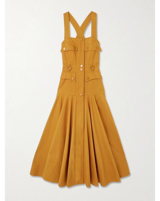 Zimmermann Yellow Luna Embellished Paneled Cotton-Drill Midi Dress