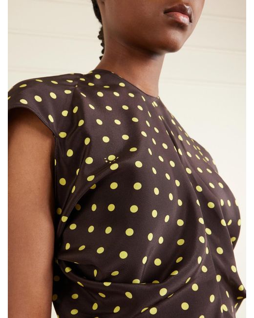 Marni Brown Ruched Polka-Dot Silk-Blend Midi Dress