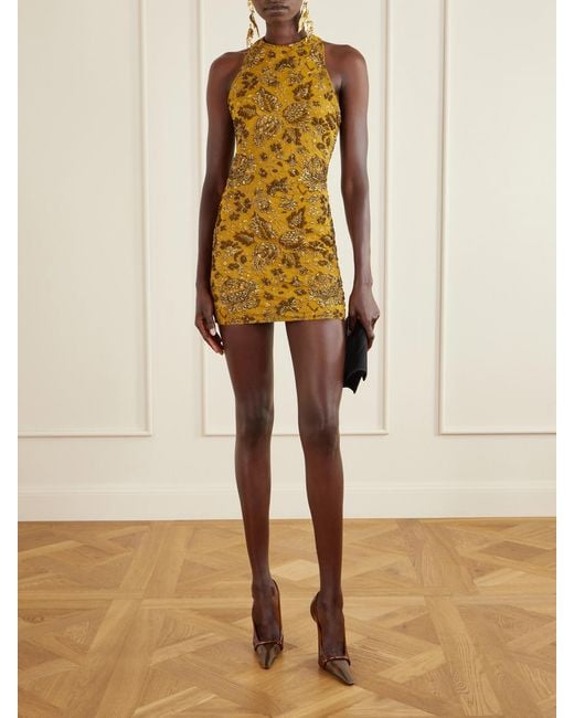 Saint Laurent Yellow Jardin Brocade Stretch Mini Dress