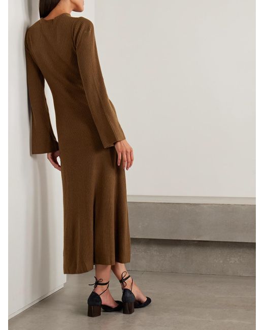 LeKasha Natural Logan Ribbed Organic Cashmere Midi Dress