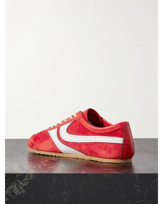 Dries Van Noten Red Leather-Trimmed Suede Sneakers