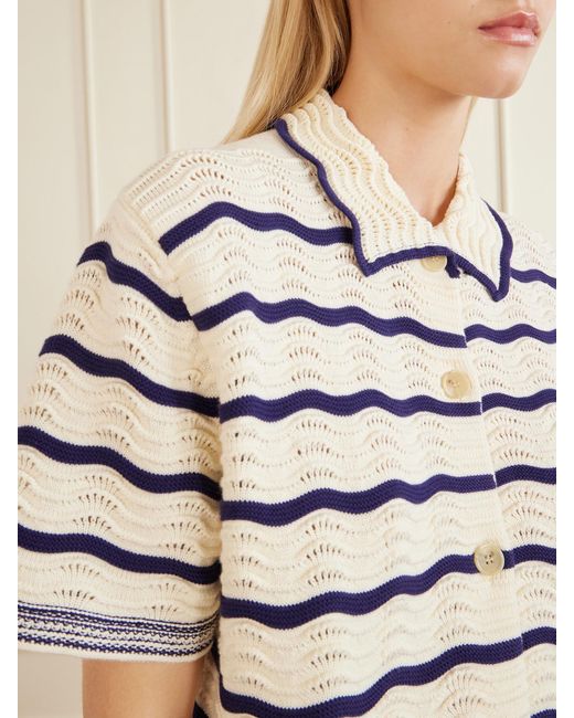 La Ligne Gray Striped Pointelle-Knit Cotton T-Shirt