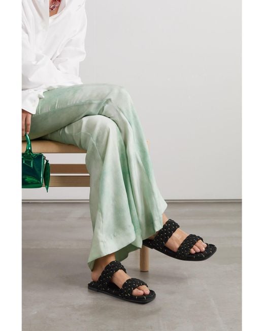 Dries Van Noten Black Woven Metallic Suede Slides