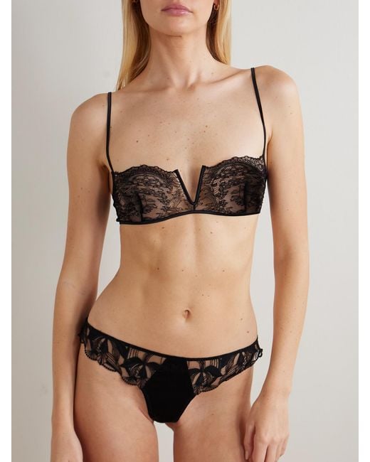 Kiki de Montparnasse Black Eclore Lace And Stretch-Silk Thong