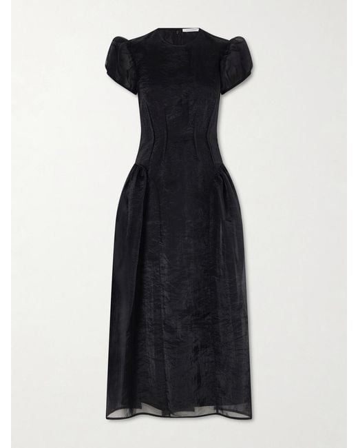 CECILIE BAHNSEN Black Cleopatra Organza Midi Dress