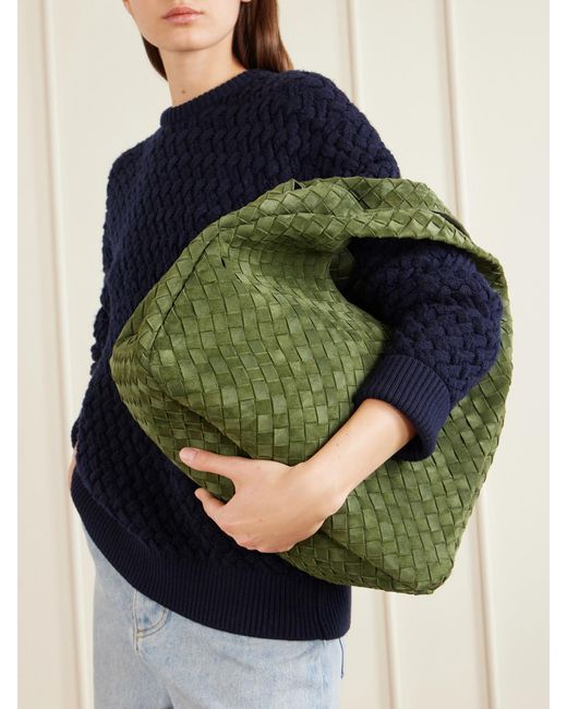 Bottega Veneta Green Campana Intrecciato Suede Shoulder Bag