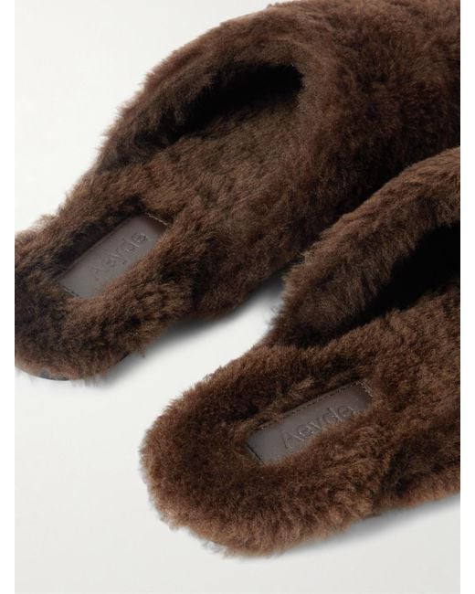 Aeyde Brown Rega Shearling Slip-Ons