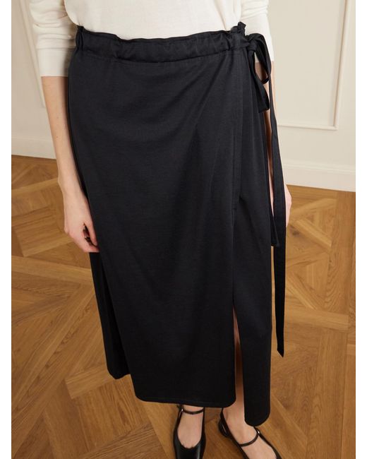 Totême  Black Organic Cotton And Silk-Blend Wrap Midi Skirt