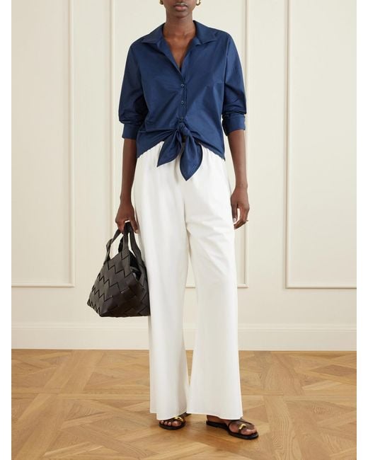 ANDRES OTALORA Blue Dalila Knotted Cotton-Poplin Blouse
