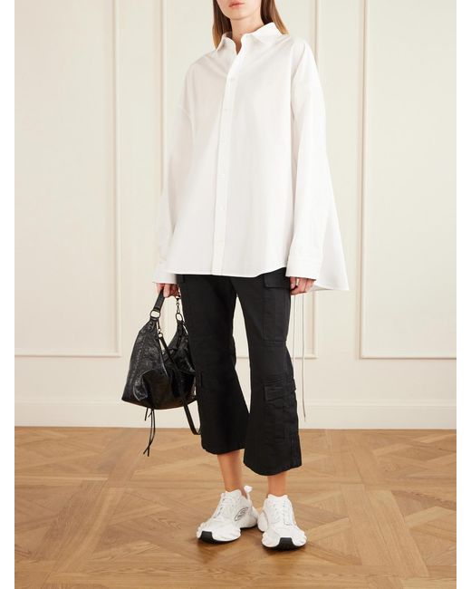 Balenciaga Black Cropped Paneled Cotton-Ripstop Flared Cargo Pants