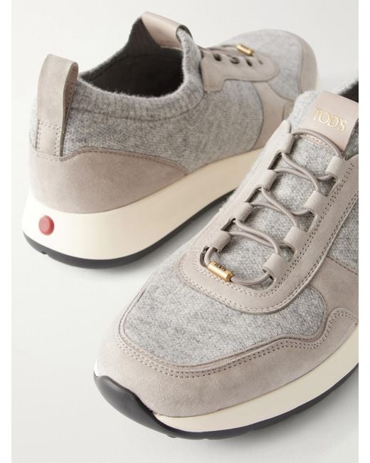 Tod's White Suede-Trimmed Sneakers