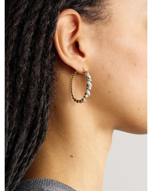 Yvonne Léon Natural Paire De Maxi Créoles Ovales Torsade 9-Karat And Diamond Earrings