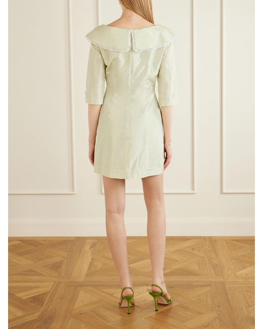 Alessandra Rich Natural Lace-Trimmed Silk Off-Shoulder Mini Dress