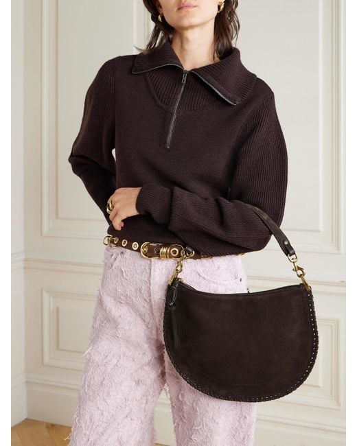 Isabel Marant White Oskan Soft Zipped Schultertasche Aus Veloursleder Mit Lederbesätzen Und Details Im Überwendlichstich