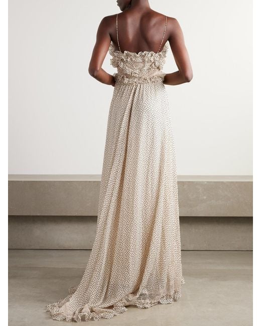 Valentino Garavani Natural Lace-Trimmed Ruffled Polka-Dot Silk-Georgette Gown