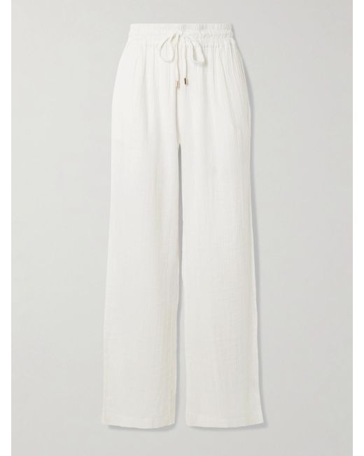 Melissa Odabash White Krissy Crinkled-Cotton Straight-Leg Pants