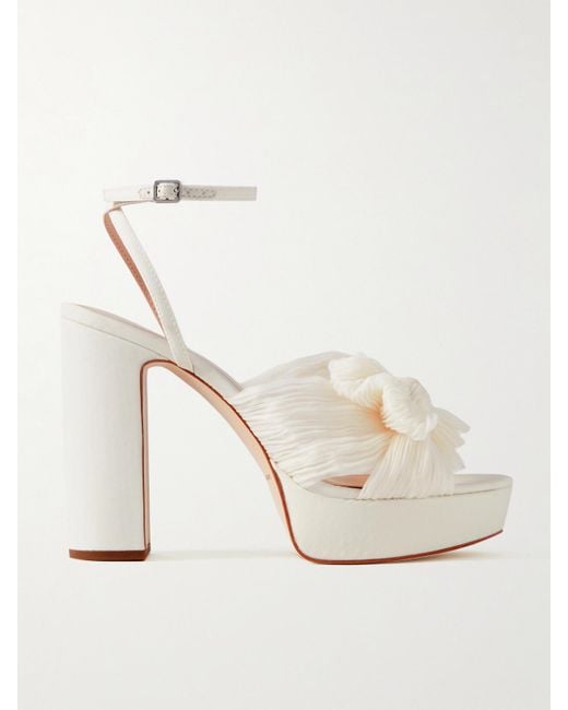 Loeffler Randall Natural Natalia Bow-Embellished Plissé-Organza Platform Sandals